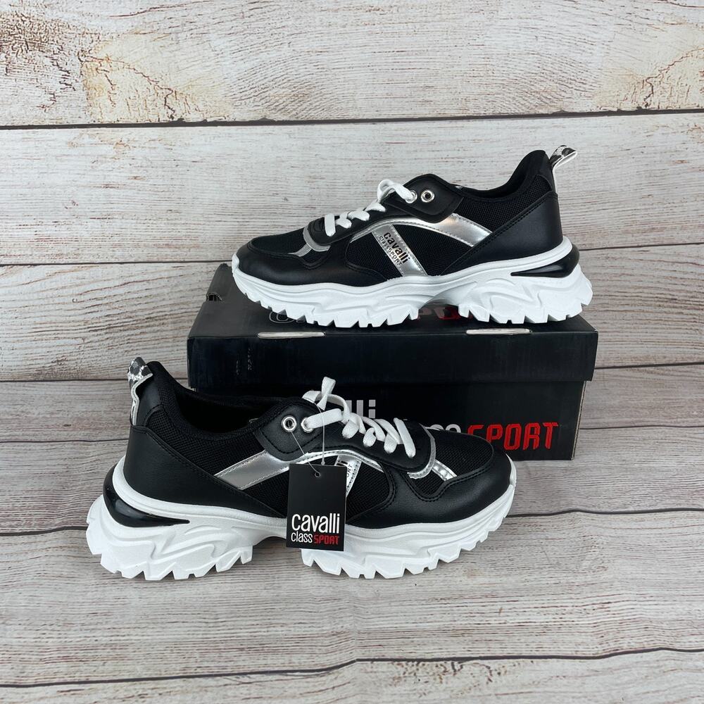 Robert Cavalli Class Sport Womens Sz 7 Fashion Sneakers Black White